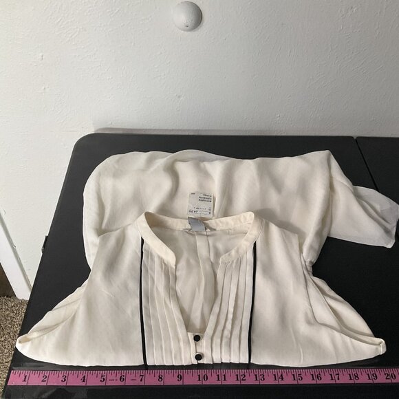 H&M Dress Women 10 Ivory Black Buttons Trim Pintuck Lined Ivy Preppy Timeless - Picture 10 of 13